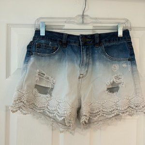 High Waisted Acid Washed Denim Shorts